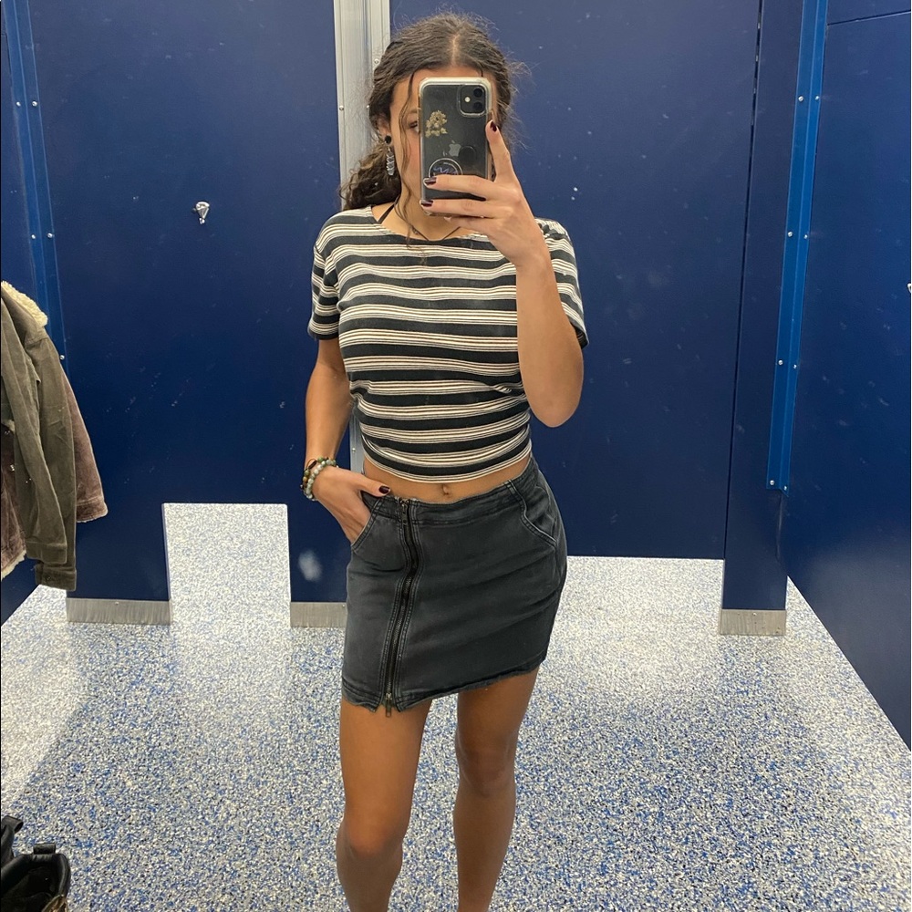 Black denim skirt